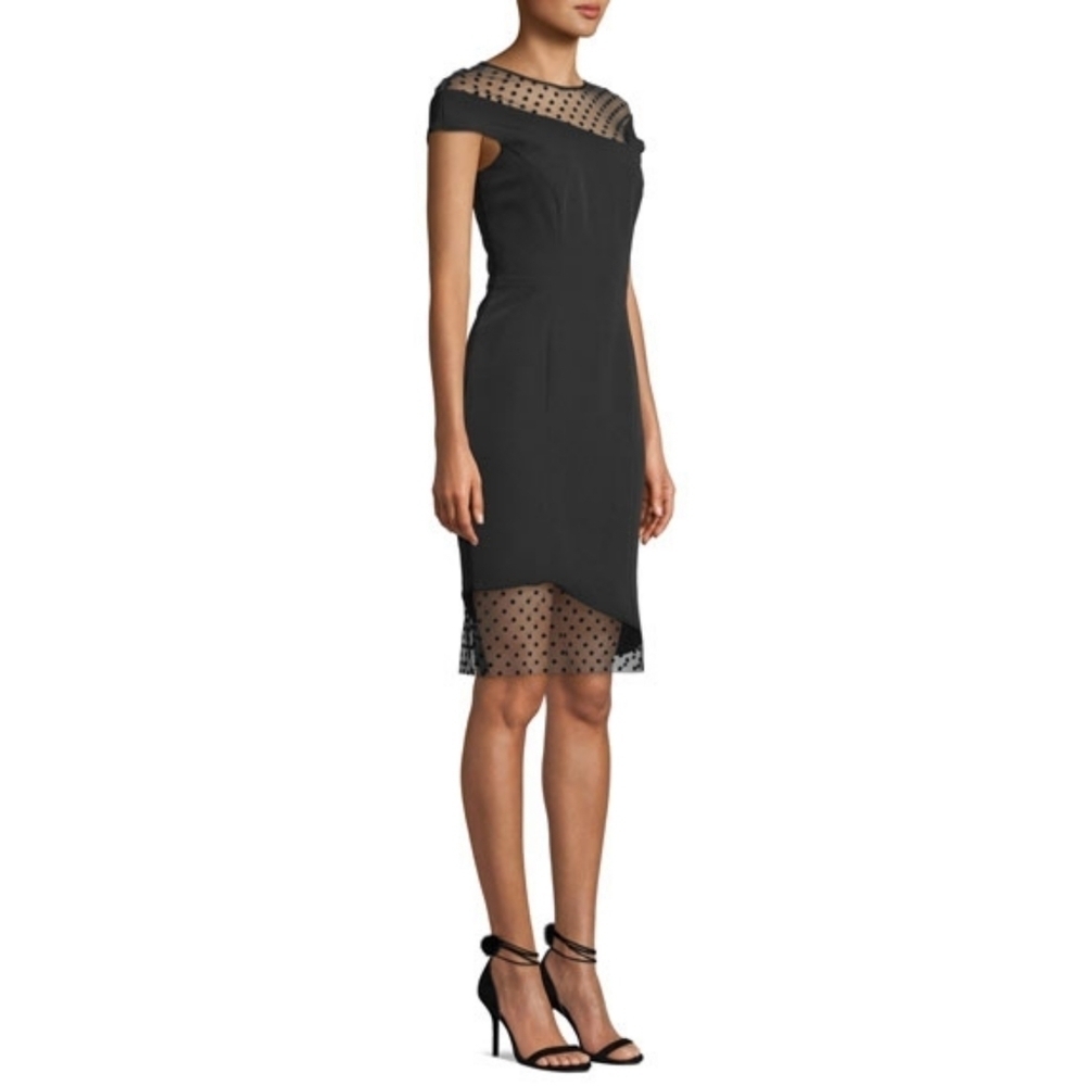MILLY Lillian Italian Cady Sheath Dress with Sheer Point d'Esprit Insets